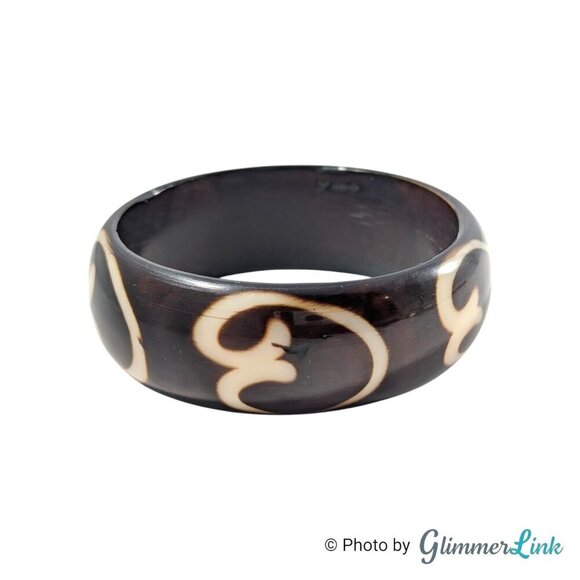 Vintage Dark Brown Resin Tribal Bangle Bracelet, Chunky Bohemian Cuff - Picture 2 of 8